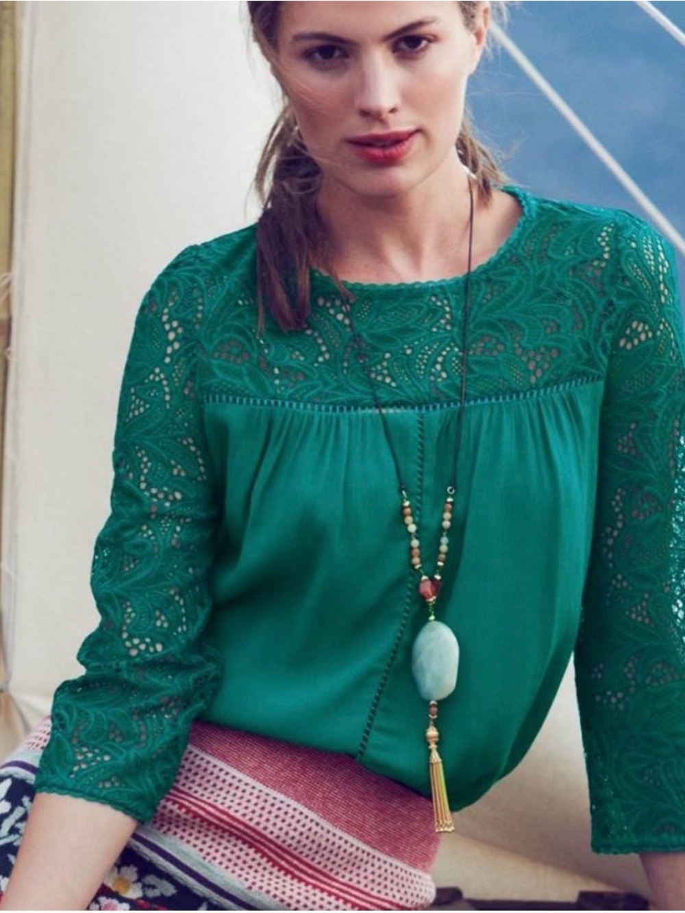 Anthropologie Moulinette Souers Green Lace Yoke Blouse Size 0 Elegant Cocktail